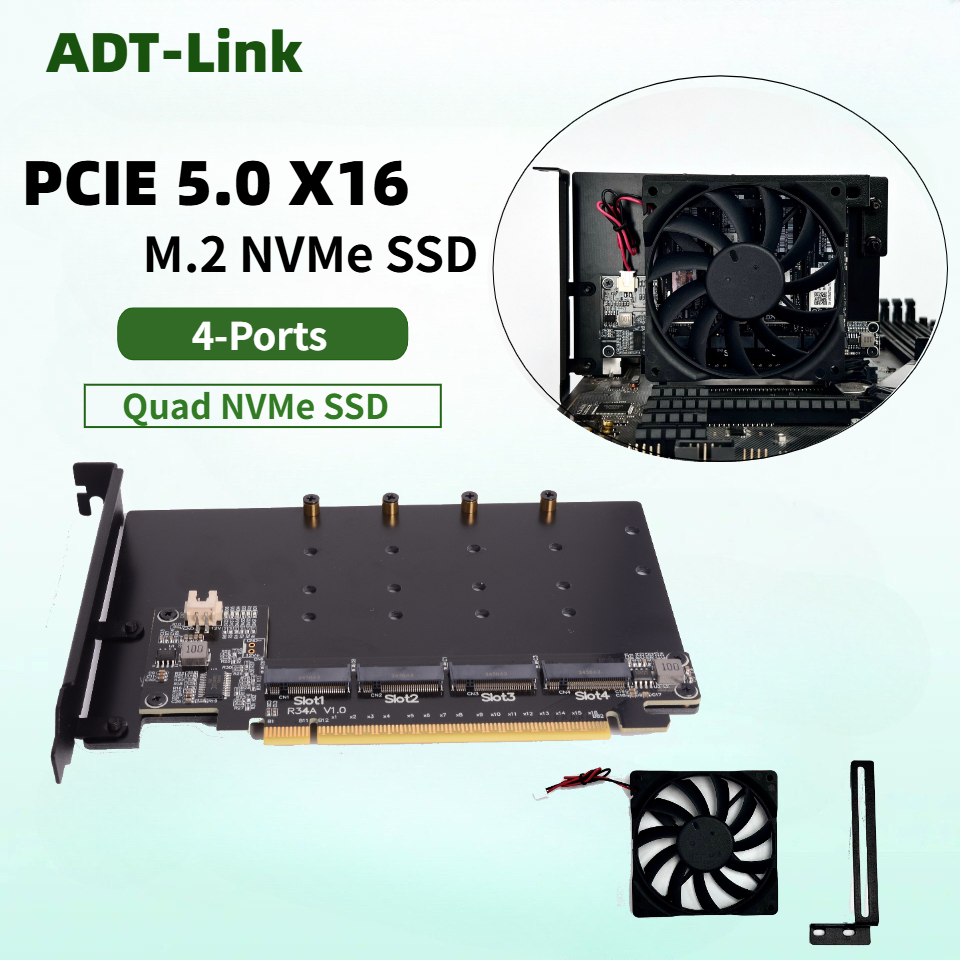 Quad M.2 Nvme Pcie Bifurcation Card - การ์ดแยกพอร์ตฮาร์ดดิสก์ M.2 NVMe แบบ 4 พอร์ต