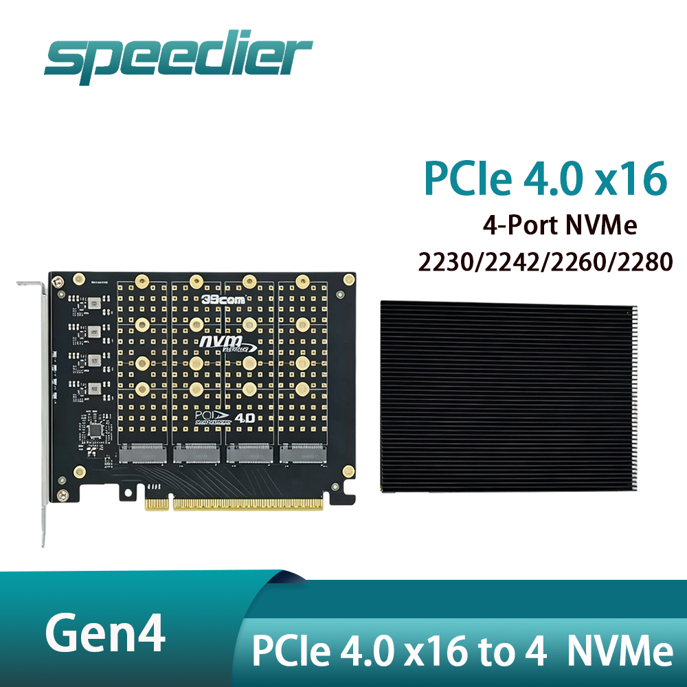 Quad M.2 Nvme Pcie Bifurcation Card - การ์ดแปลง PCIe 4.0 X16 เป็น 4